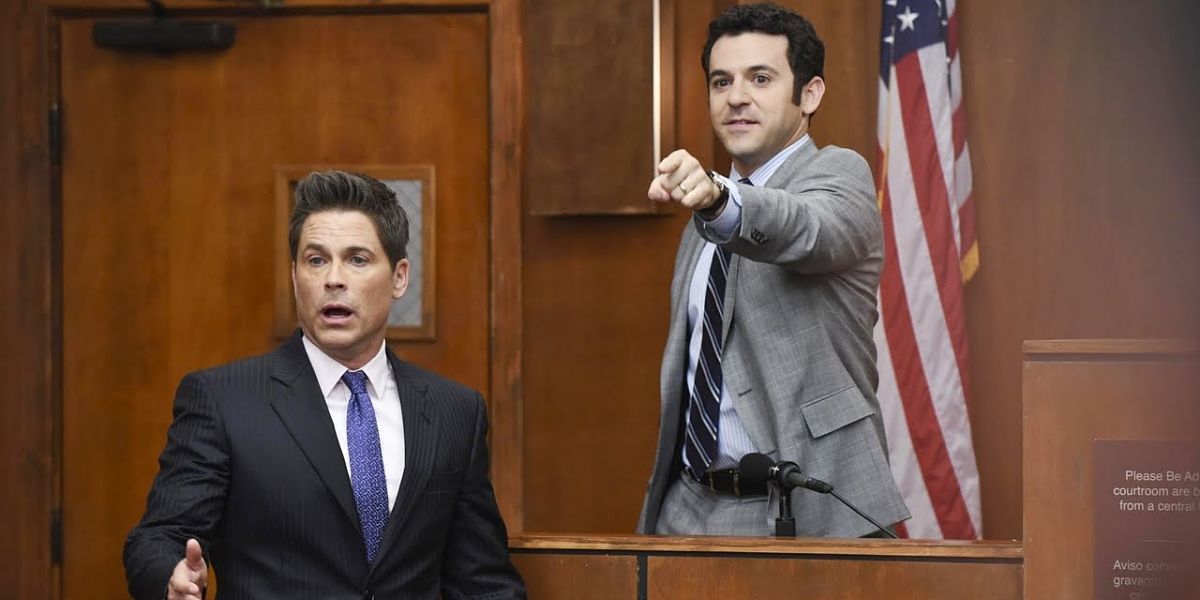 Rob Lowe and Fred Savage in The Grinder season 1 finale