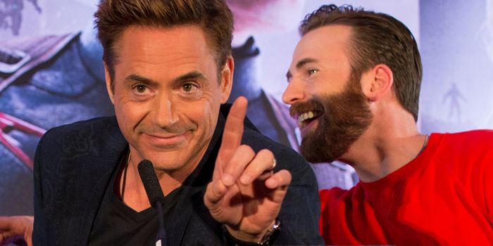 Robert Downey Jr. and Chris Evans London Press Tour - Avengers: Age of Ultron