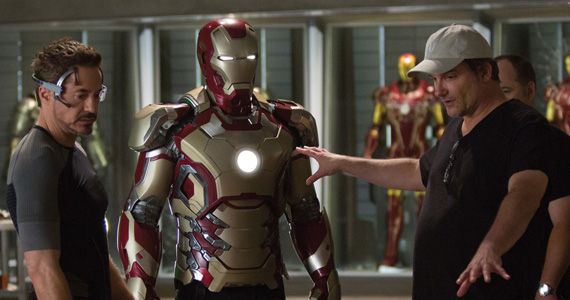 Robert Downey Jr Shane Black Iron Man 3 Official Set Photo from Marvel