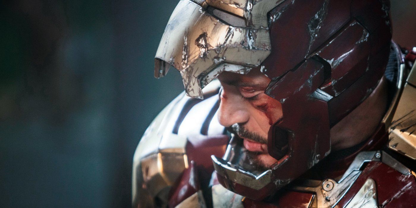 A bleeding Robert Downey Jr. as Iron Man