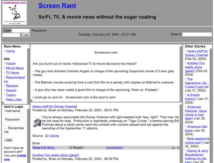 Screen Rant in 2004