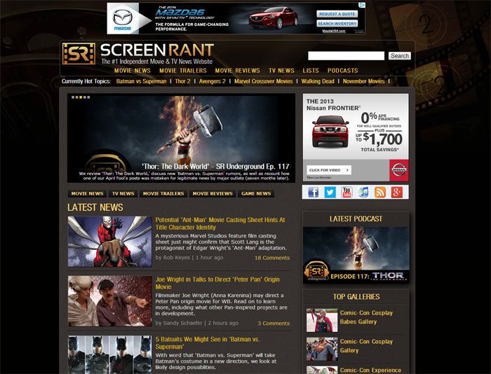 Screen Rant in 2013