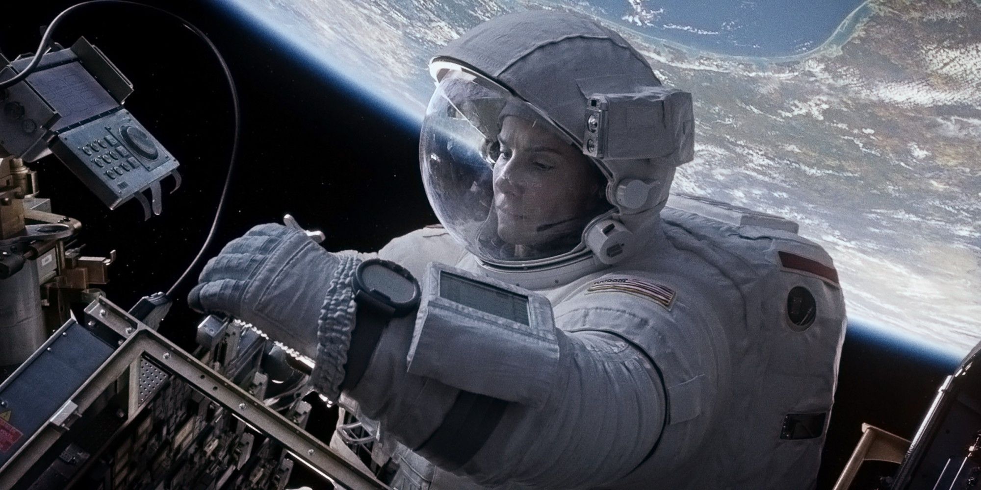 Ryan Stone in space fixing a satellite in Gravity