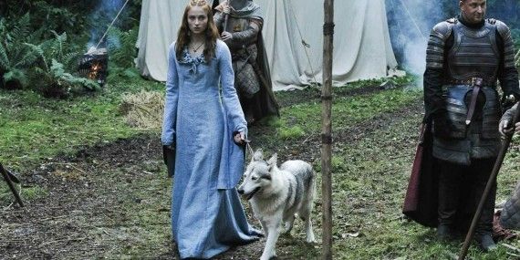Sansa and her direwolf Lady on Game of Thrones