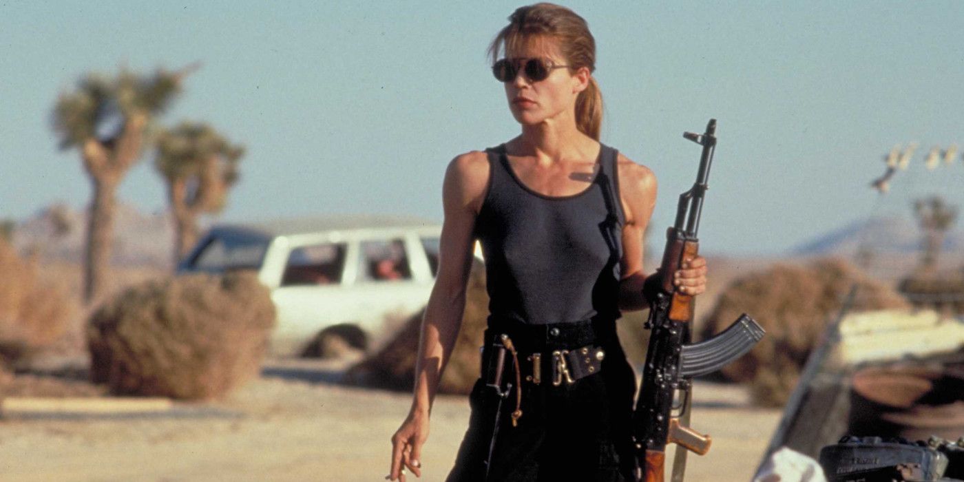 Sarah Connor (Linda Hamilton) Smokes Cigarette Gun Desert Terminator 2
