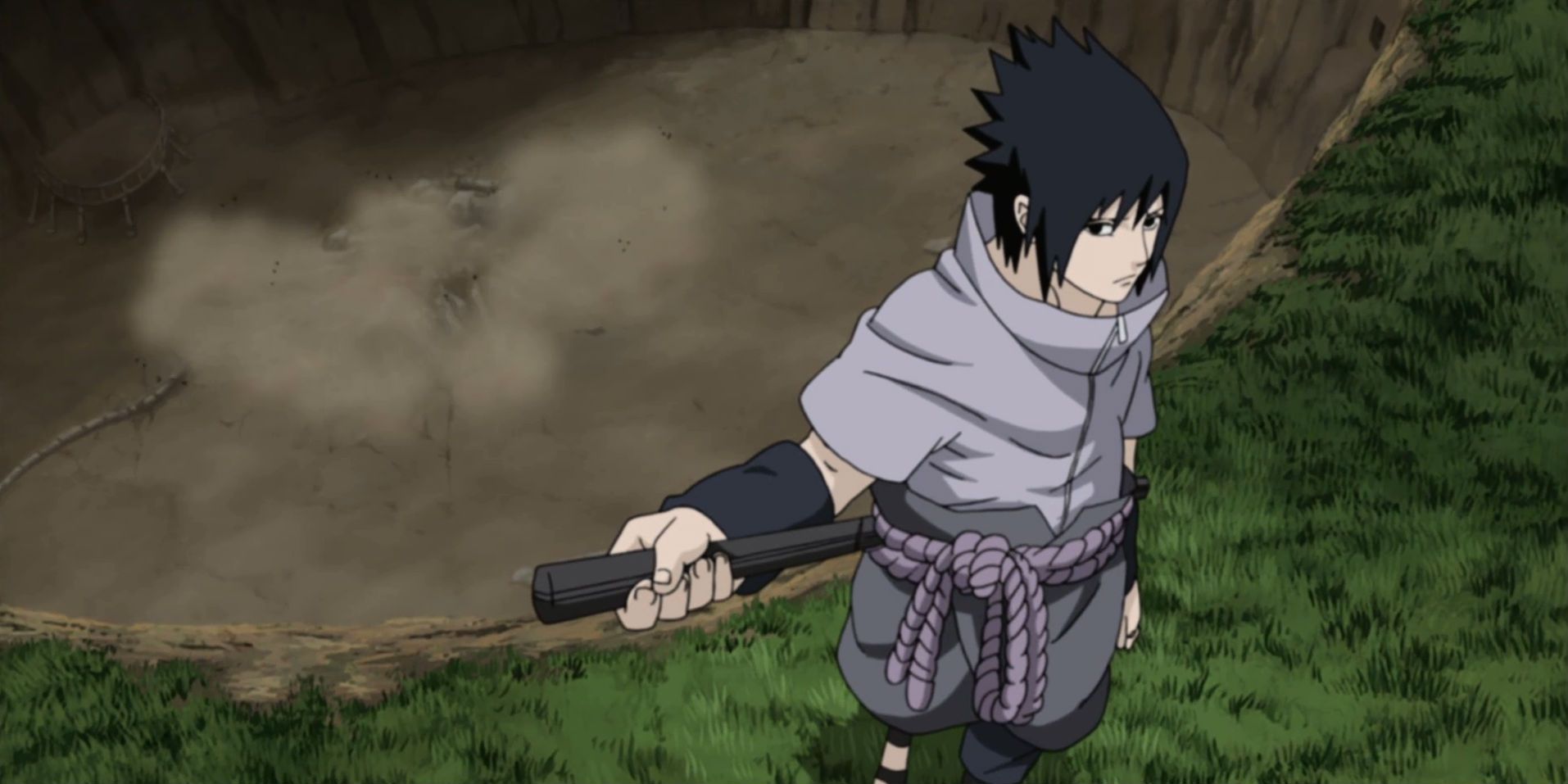 Sasuke Uchiha prepares for a fight in Naruto Shippuden