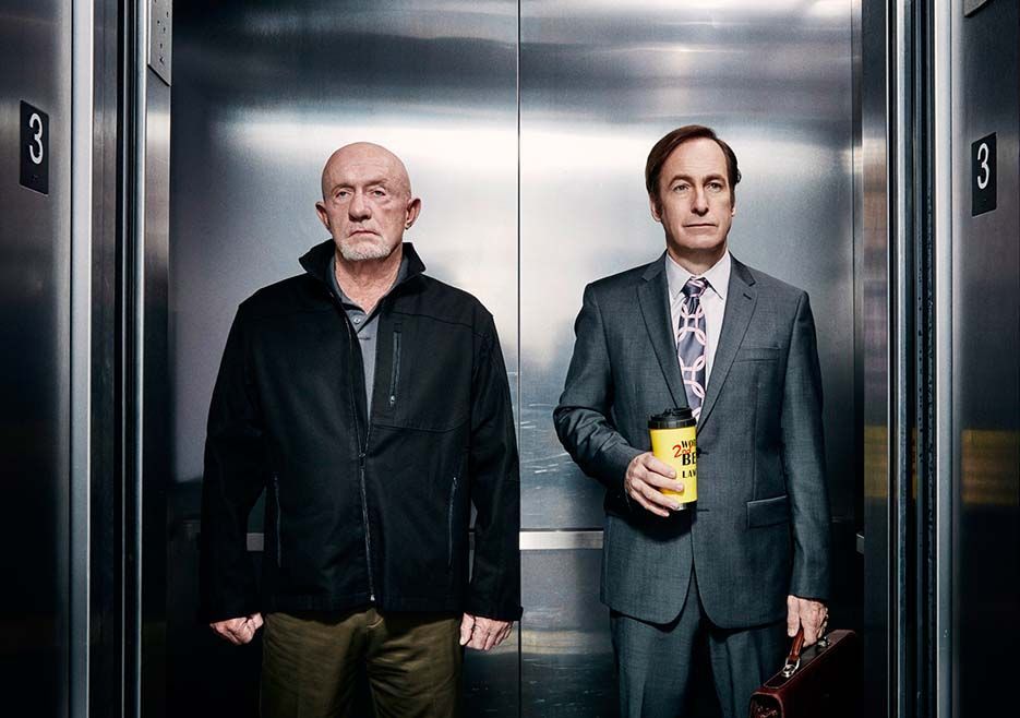 Saul and Mike in an elevator