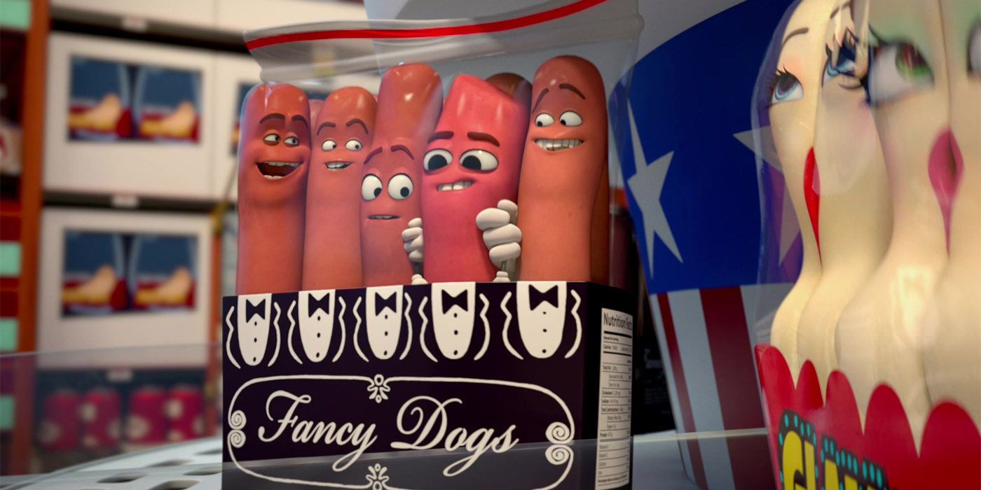 A pack of five sausages together in Sausage Party