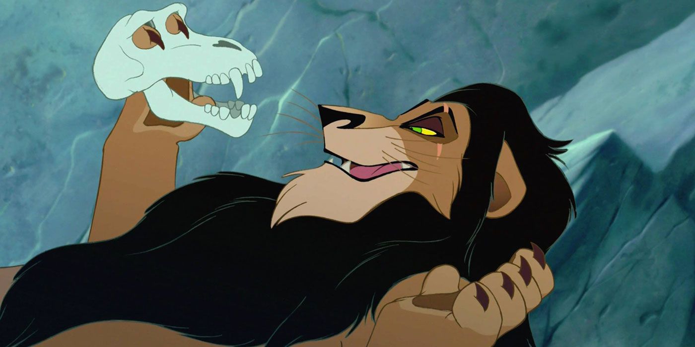 Scar playing with a skull in The Lion King