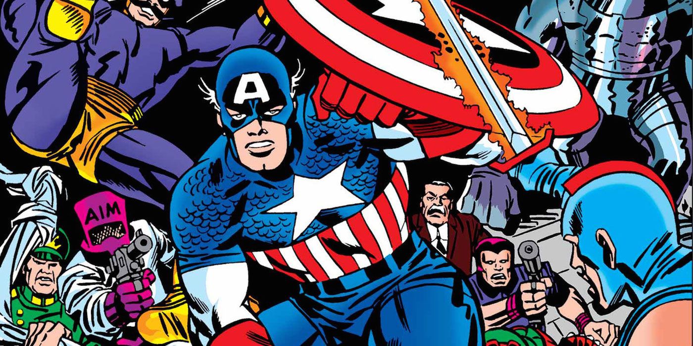 Captain America fighting against many villains in Secret Empire comic book.