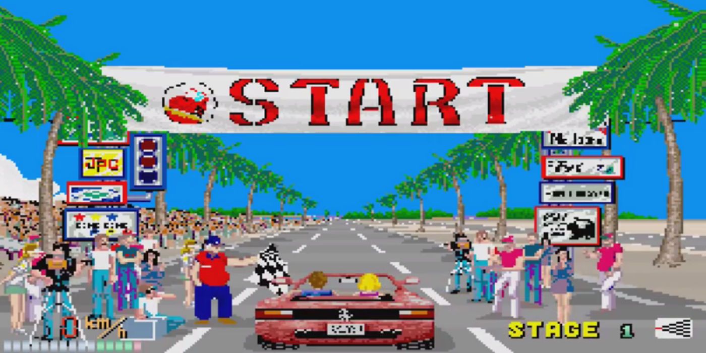 Sega Arcade Game Outrun is about driving in a stylish sports car.