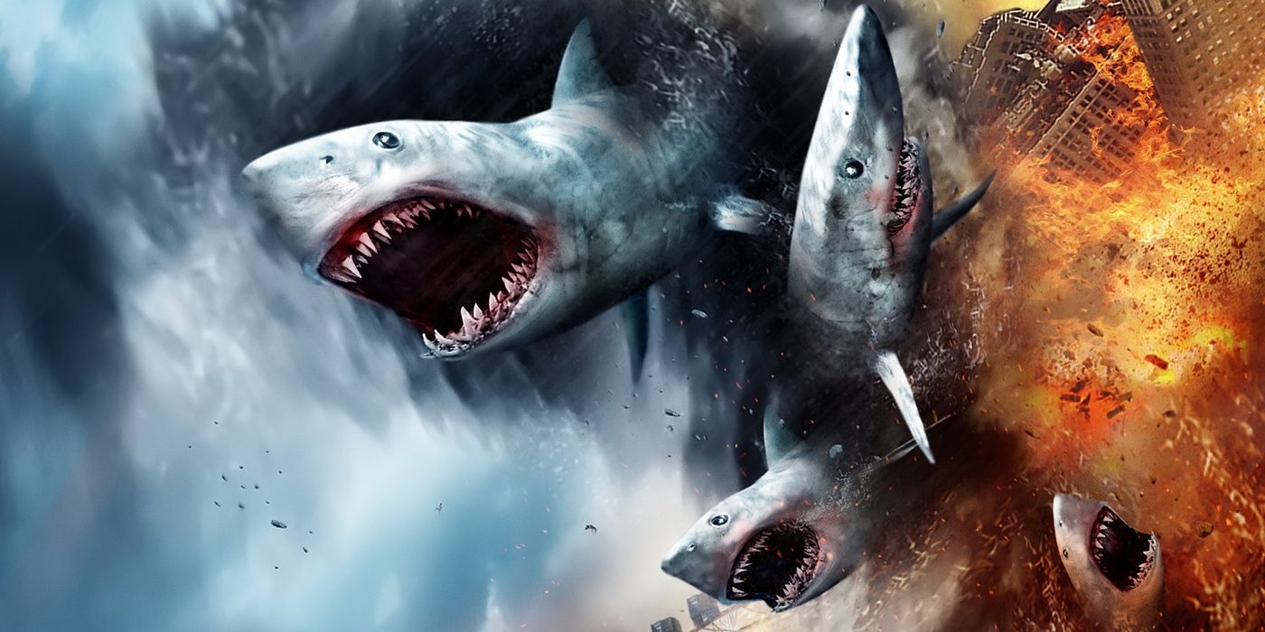 Sharknado features a bunch of sharks in a tornado