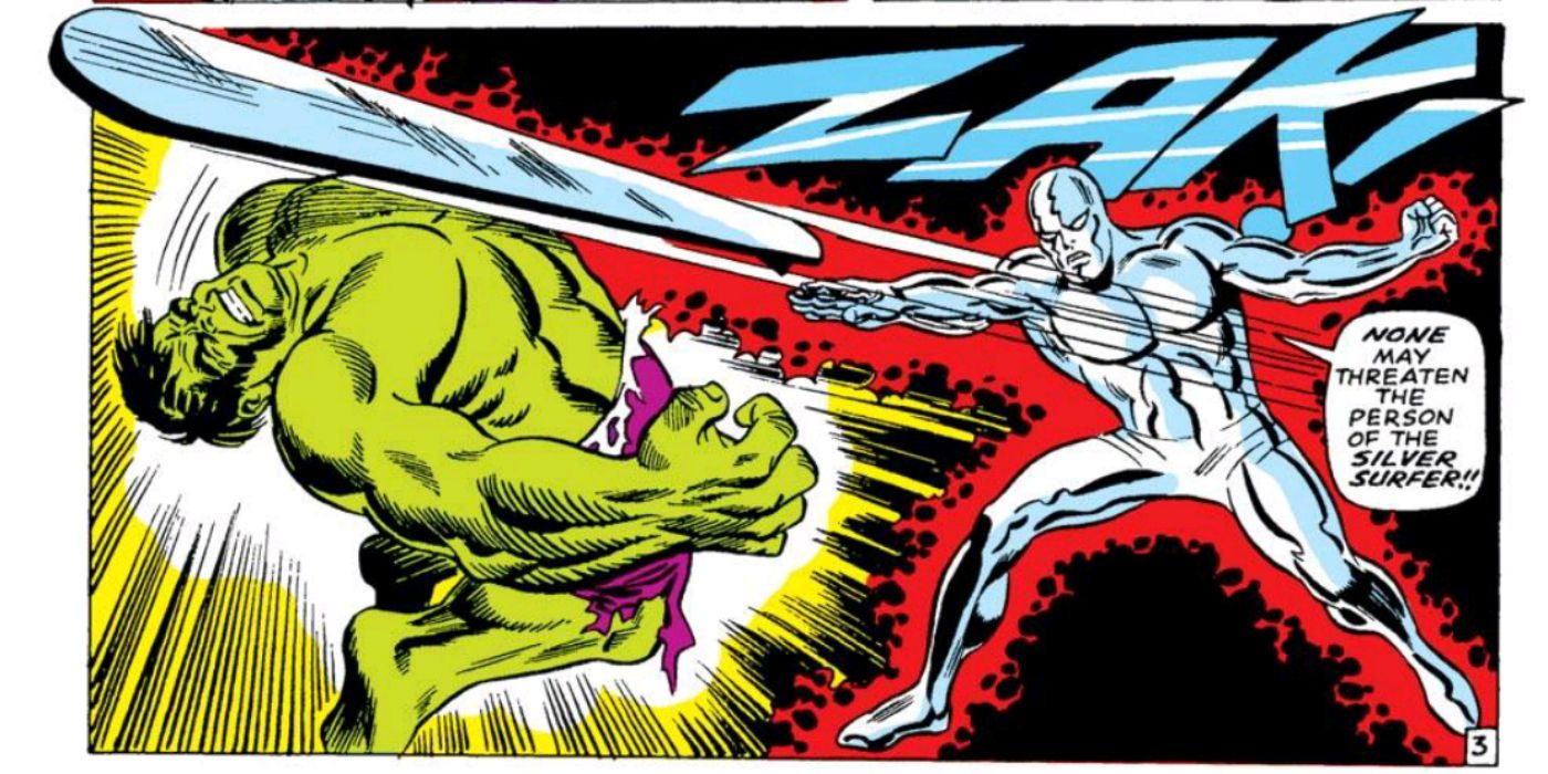 Silver Surfer fights Incredible Hulk