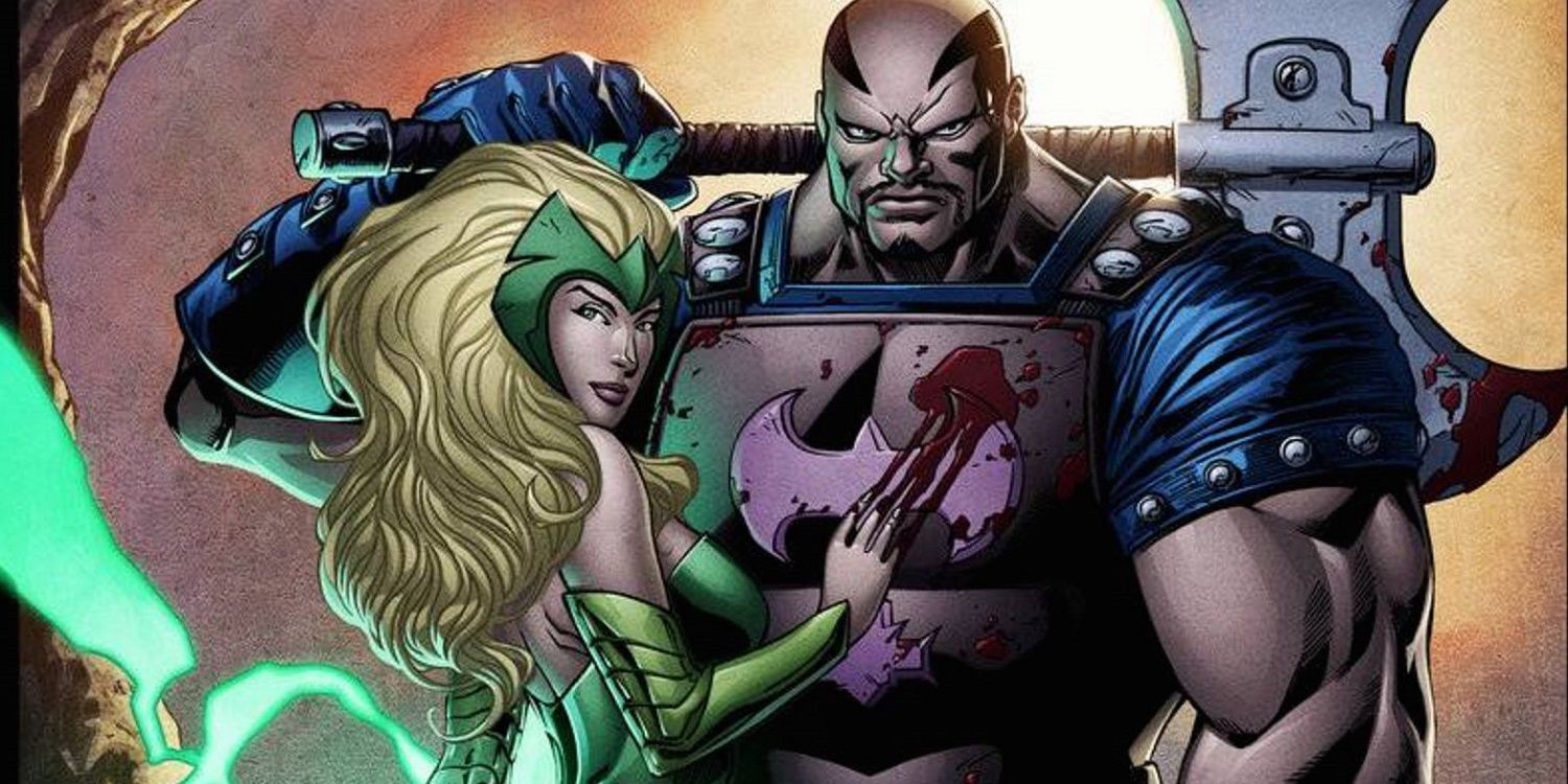 Skurge-Executioner and Enchantress embrace in Marvel Comics