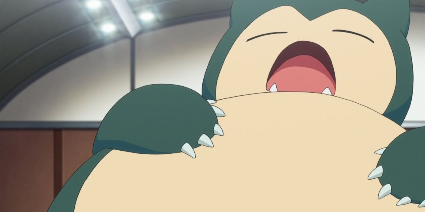 Snorlax yawning in the Pokémon Origins anime.