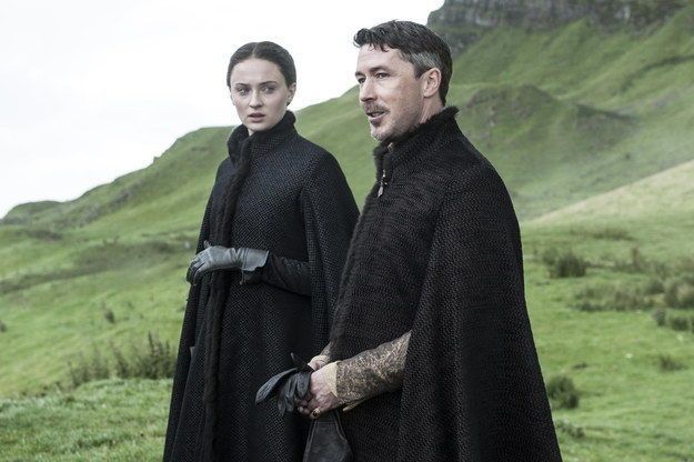Sophie Turner as Sansa Stark and Aidan Gillen as Littlefinger in Game of Thrones S5