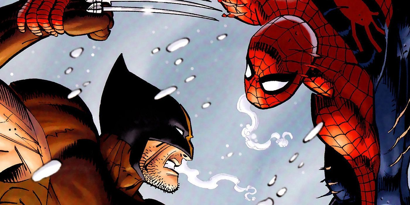 Spider-Man fights Wolverine in Marvel Comics.