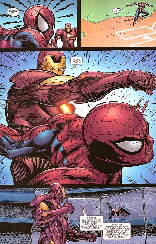 Spider-Man vs Iron Man page from Marvel Comics