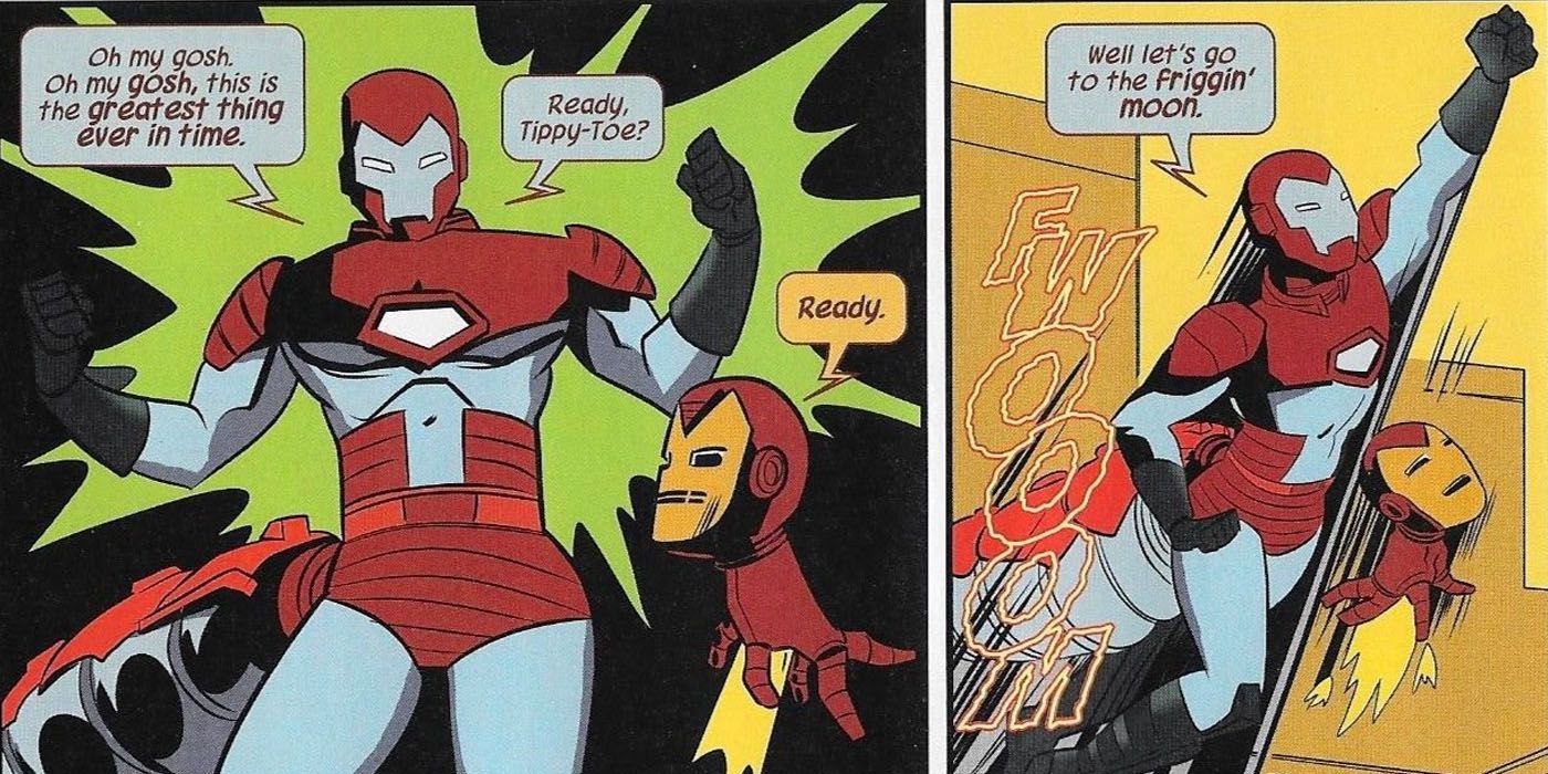 Squirrel Girl and Tippy-Toe in the Iron Man suit