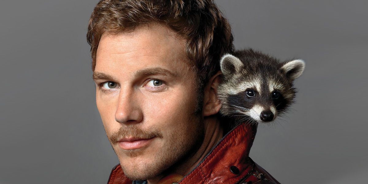 Star-Lord (Chris Pratt) With Real Raccoon - Guardians of the Galaxy