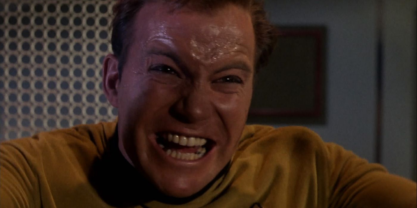 Evil Kirk gritando em "The Enemy Within" de Star Trek: The Original Series