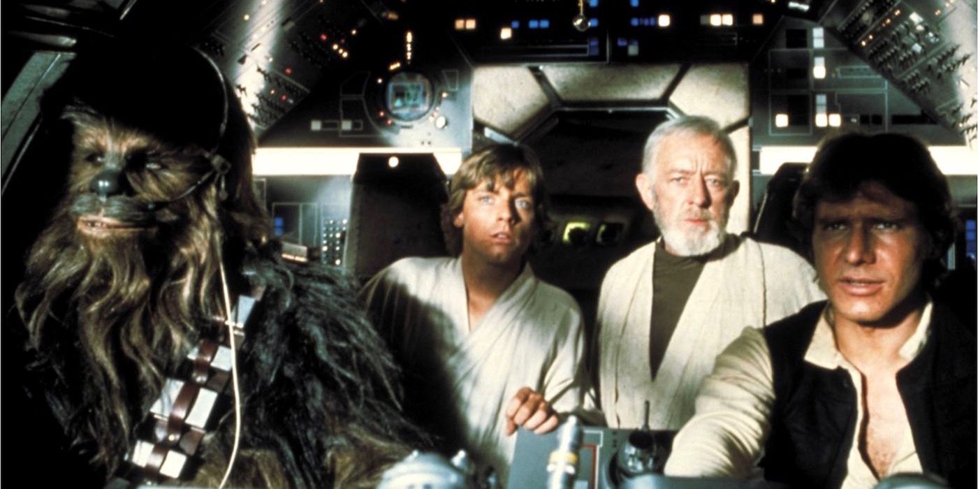 Chewbacca, Han Solo, Obi Wan, and Luke in Star Wars