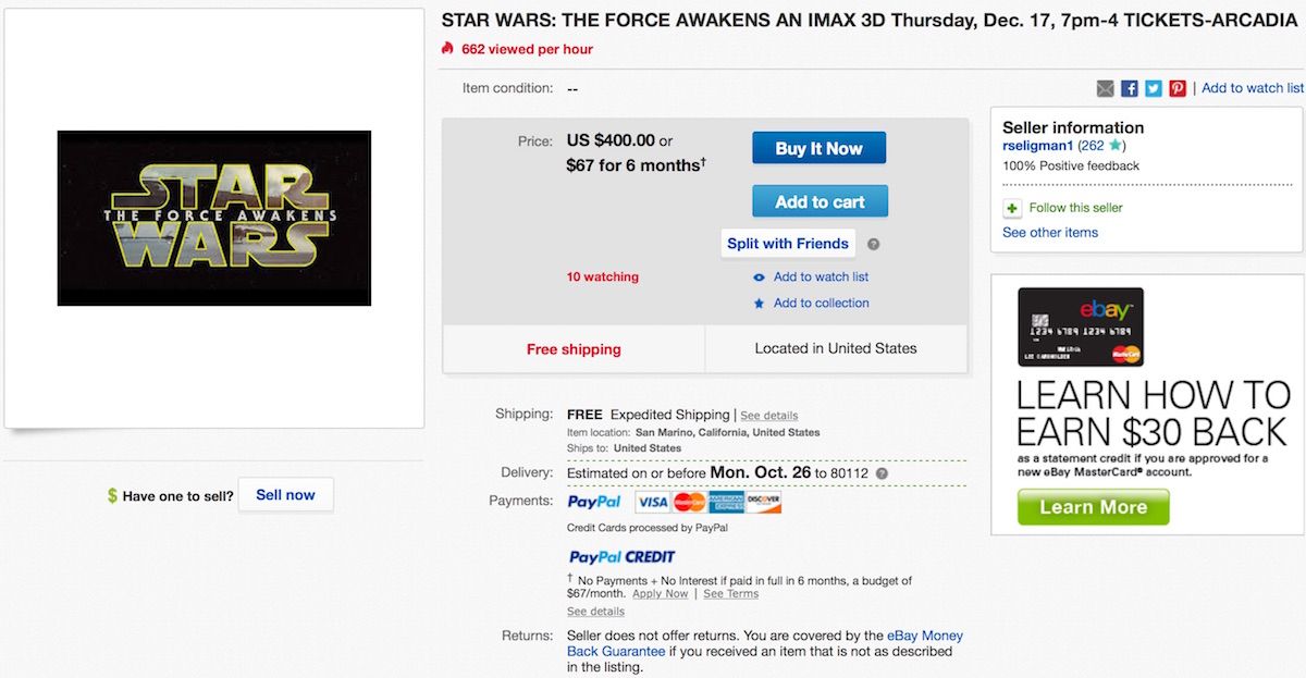 Star Wars 7 Tickets Ebay Prices