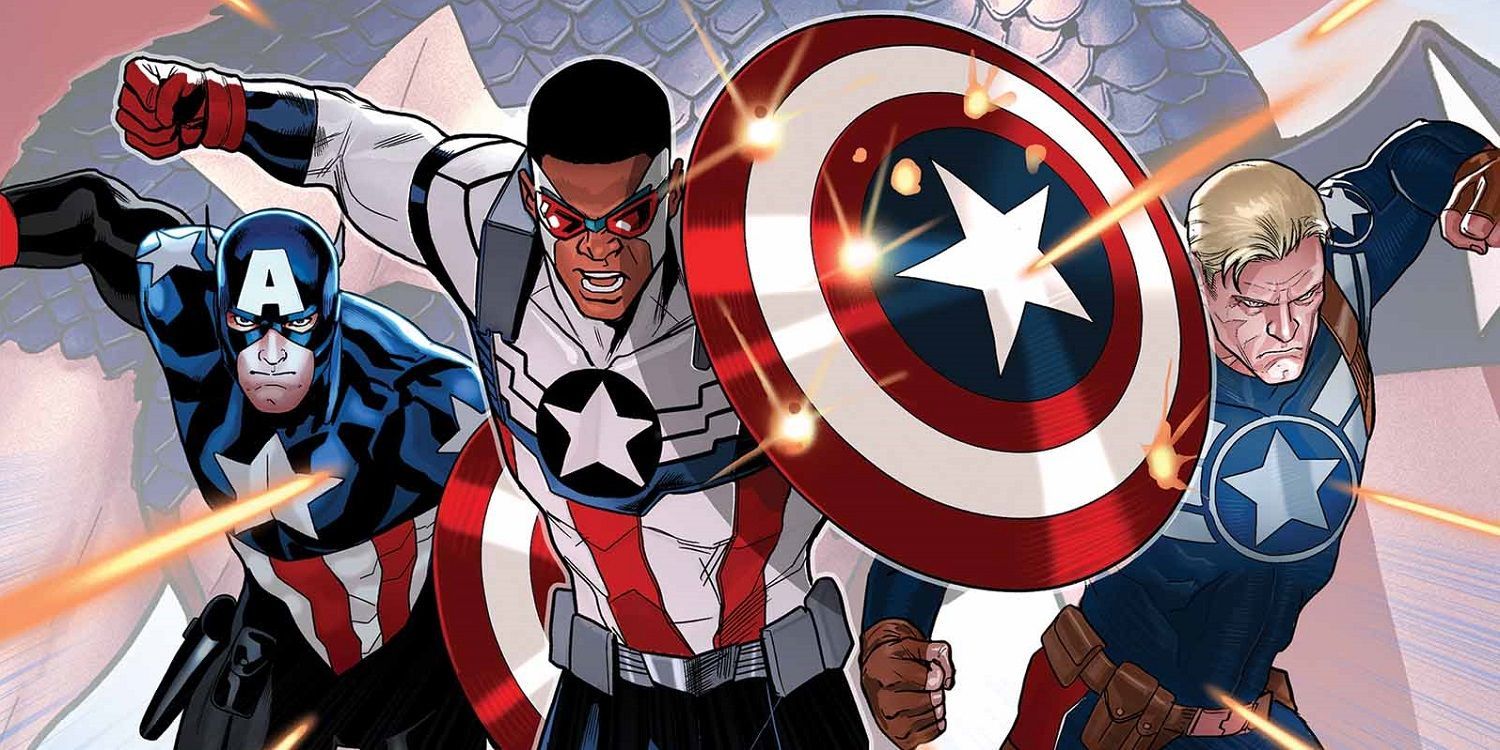 Steve Rogers, Bucky Barnes, and Sam Wilson as Captain America