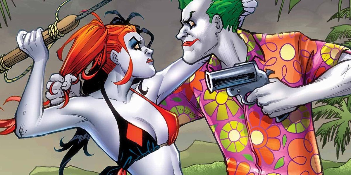 Joker and Harley Quinn fight in DC Comics.