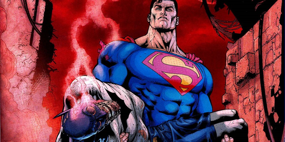Superman holding dead Batman in Final Crisis
