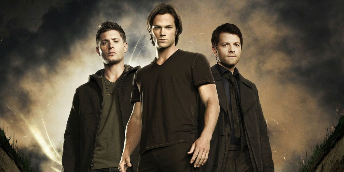 Jensen Ackles, Jared Padalecki, and Misha Collins in a Supernatural promo photo