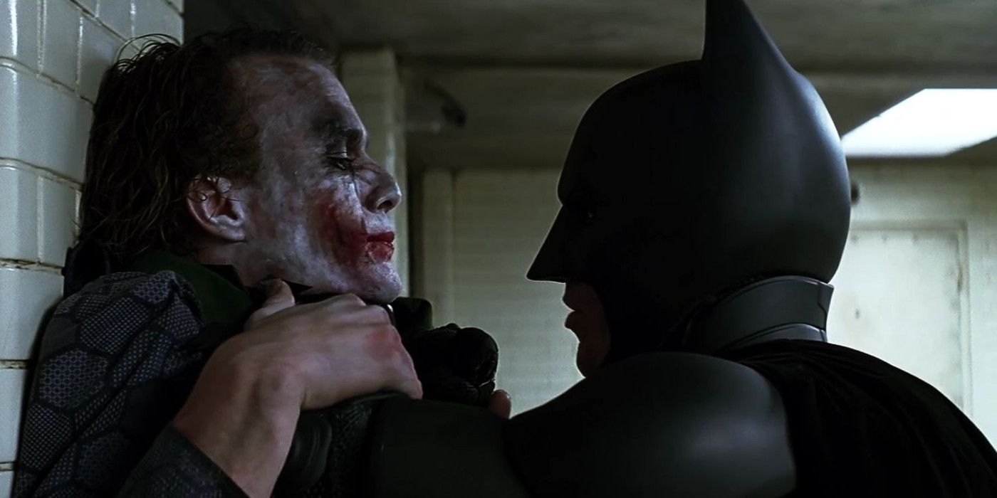 Joker (Heath Ledger) Faces Batman (Christian Bale) in The Dark Knight