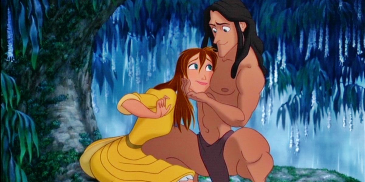 Tarzan and Jane sitting on a tree branch in Disney's Tarzan