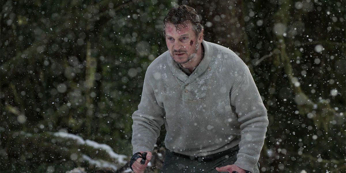 Liam Neeson's character prepares to fight a bear in The Grey