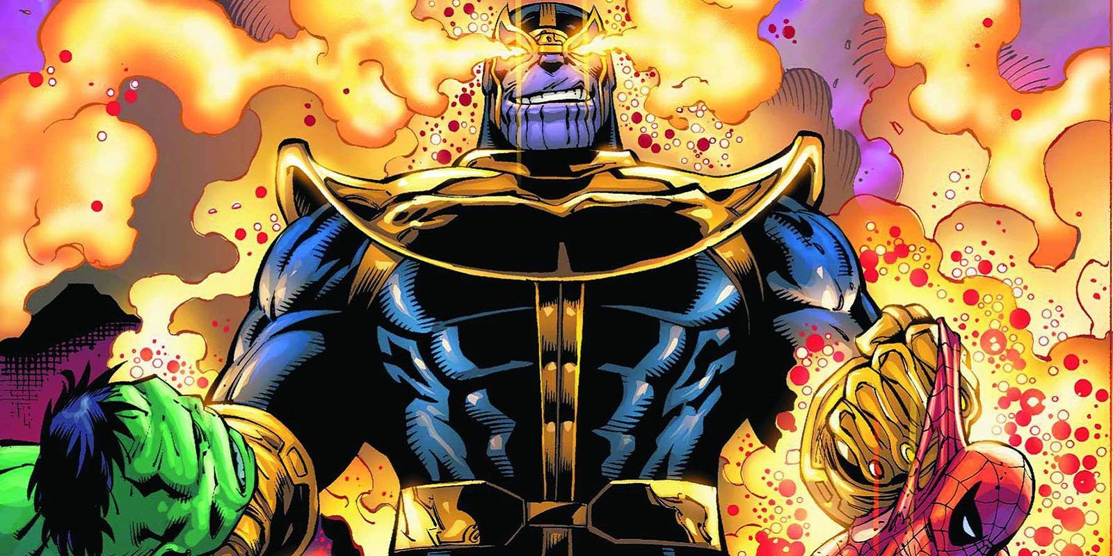 Thanos and the Infinity Gauntlet beat Spider-Man and Hulk