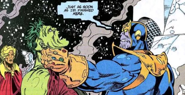 Thanos strangles the Hulk