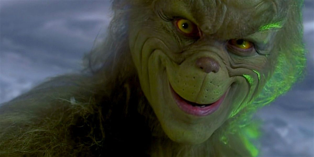 The Grinch looks happy in How the Grinch Stole Christmas