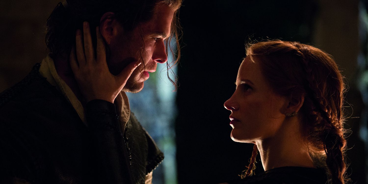 Chris Hemsworth as The Huntsman and Jessica Chastain as Sara in Winter's War