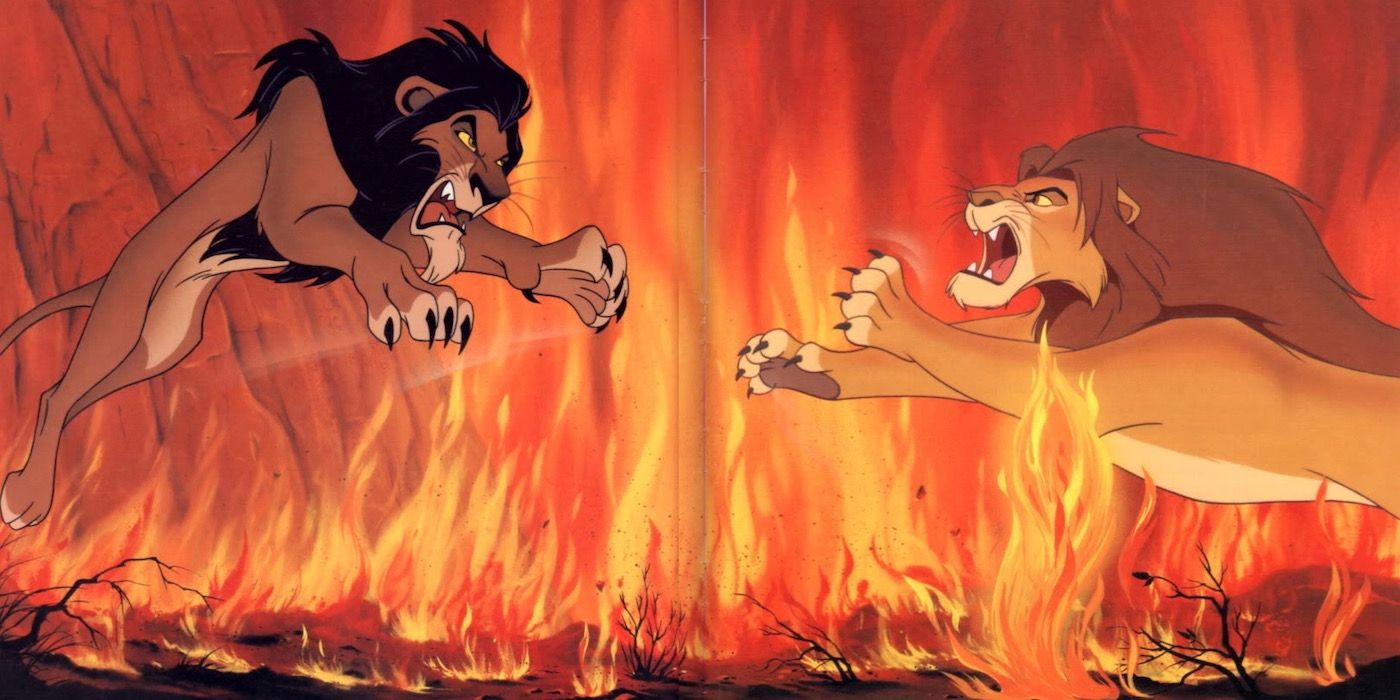 Simba fights Scar in Disney's The Lion King