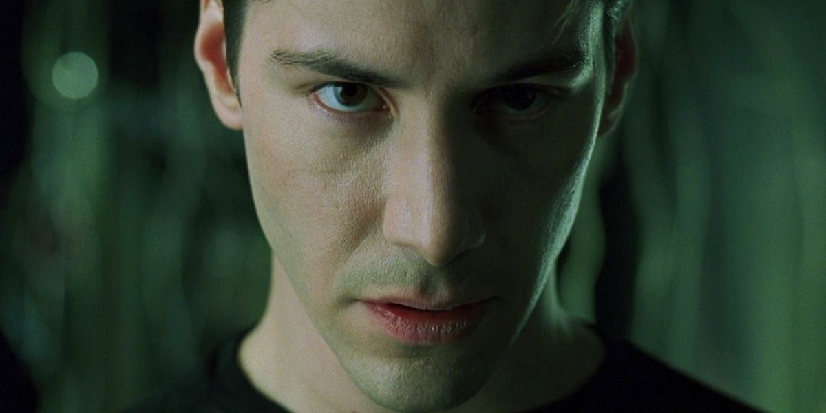 The Matrix close up shot of Neo's face