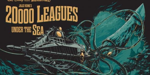 A giant squid attacks the Nautilus on a poster for Disney&rsquo;s 20,000 Leagues Under the Sea.
