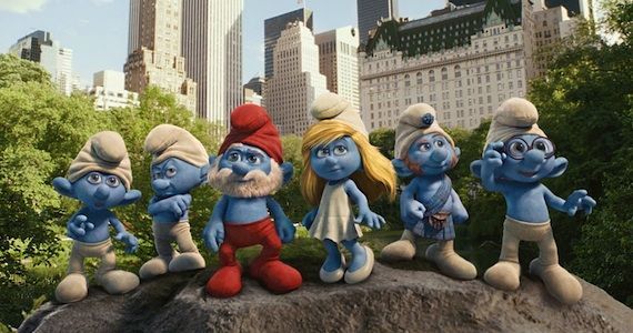 Katy Perry, Jonathan Winters, George Lopez, and Anton Yelchin voice The Smurfs