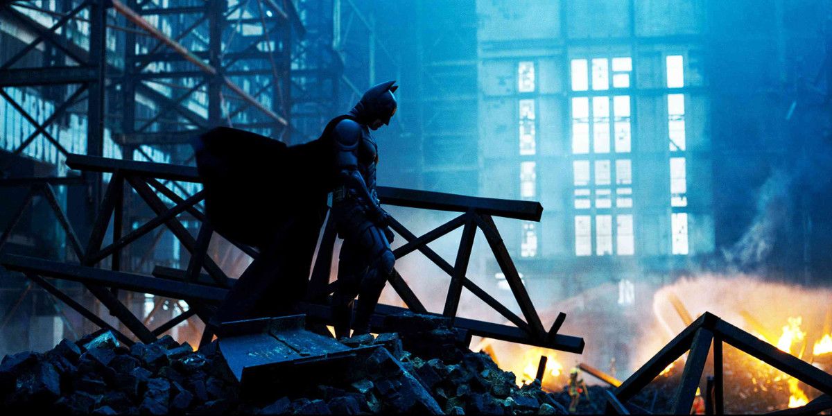 Christian Bale as Batman in wide IMAX shot from The Dark Knight