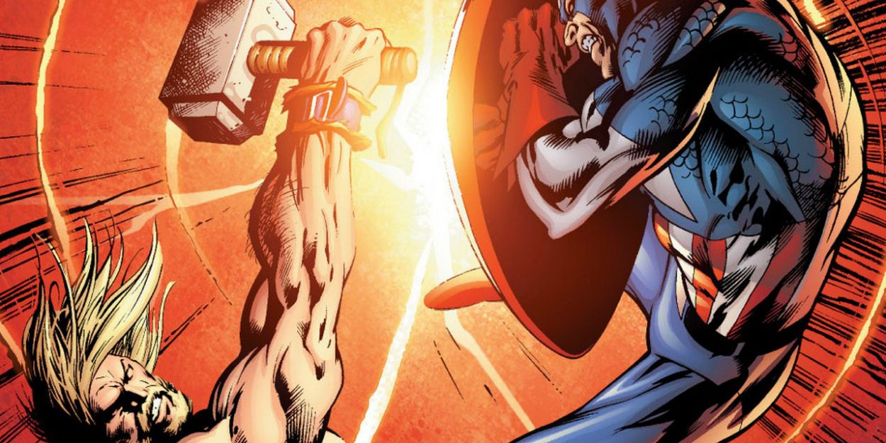 Thor dents Captain America's shield