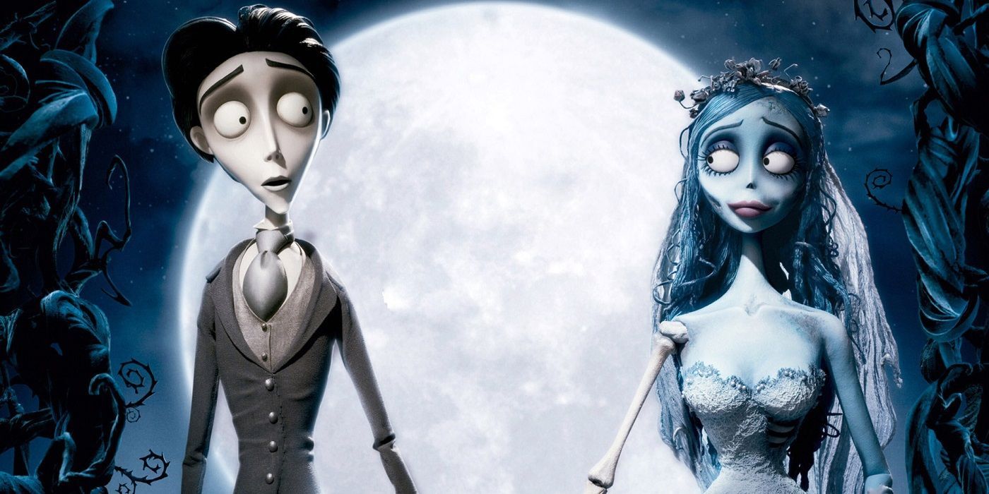 Emily and Victor look sideways at each other in Corpse Bride