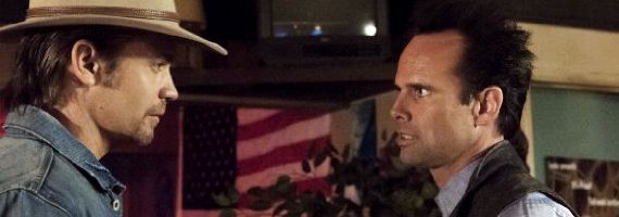 Timothy Olyphant as Raylan and Walton Goggins as Boyd in Justified Ghosts