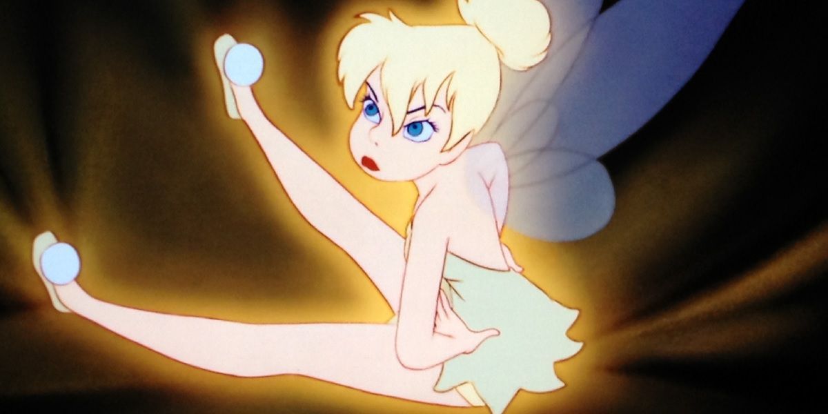 Tinker Bell seated angrily in Disney's animated Peter Pan
