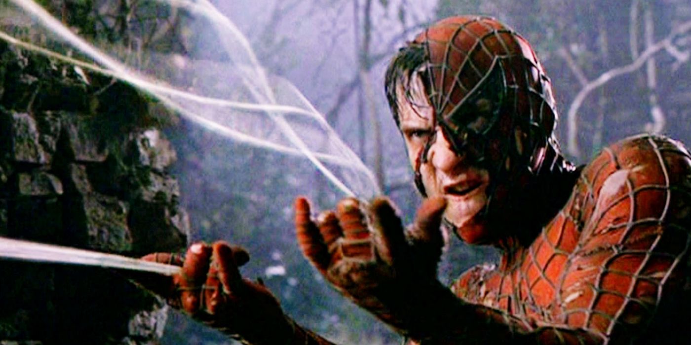 Tobey Maguire as Spider-Man Shooting a Web