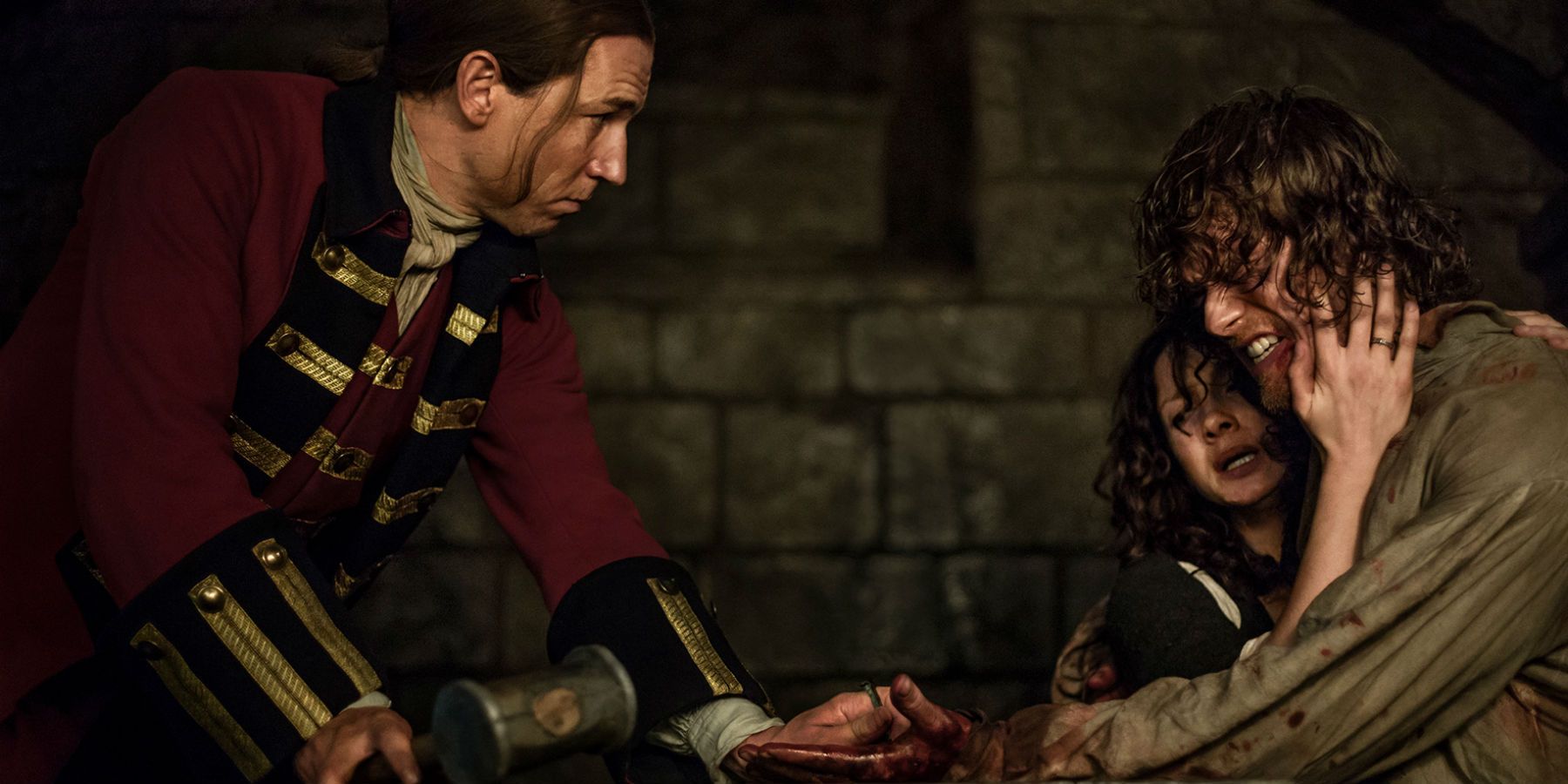 Tobias Menzies as Black Jack Randall Tortures Jamie in Outlander