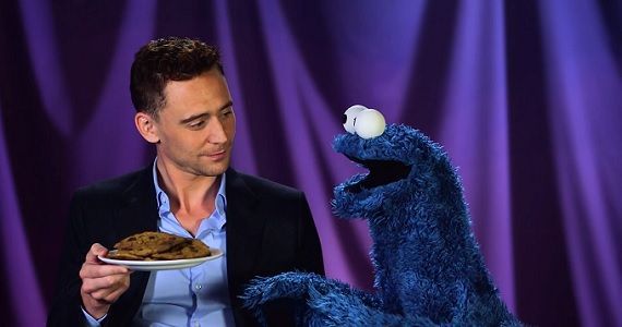 Tom Hiddleston shares cookies with Cookie Monster